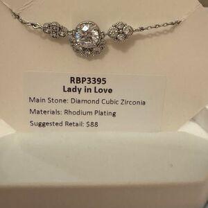 Vintage Bomb Party Necklace - RBP3395 - "Lady in Love" Diamond CZ on Rhodium